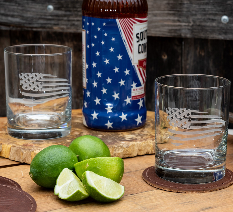 American Flag Rocks Glass